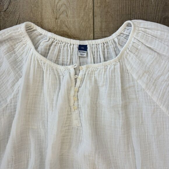 Old Navy Womens Top XXL Peasant Boho White Gauze 100% Cotton Beach Travel Resort - Picture 4 of 11